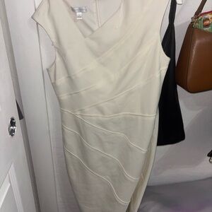 London Times Cream Asymmetrical Midi Dress